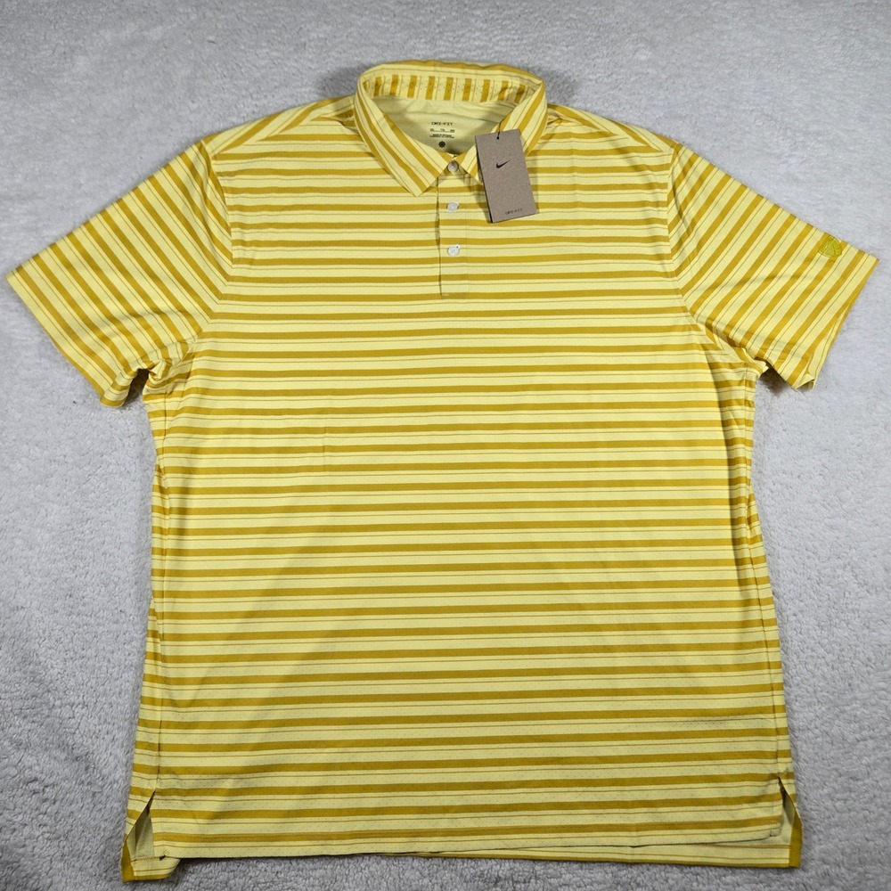 $140 Nike Golf Dri-FIT Mens 2XL Yellow Striped Performance Polo Shirt DQ2165-389